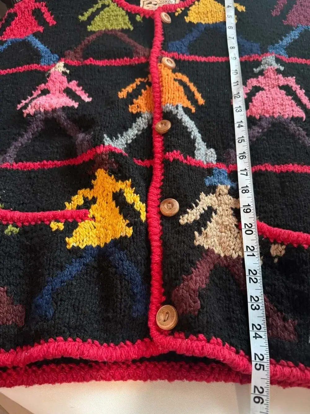 Vintage Hand Knit Wool Cardigan Southwestern Boho Art to Wear Cozy Jacket - Picture 6 of 8